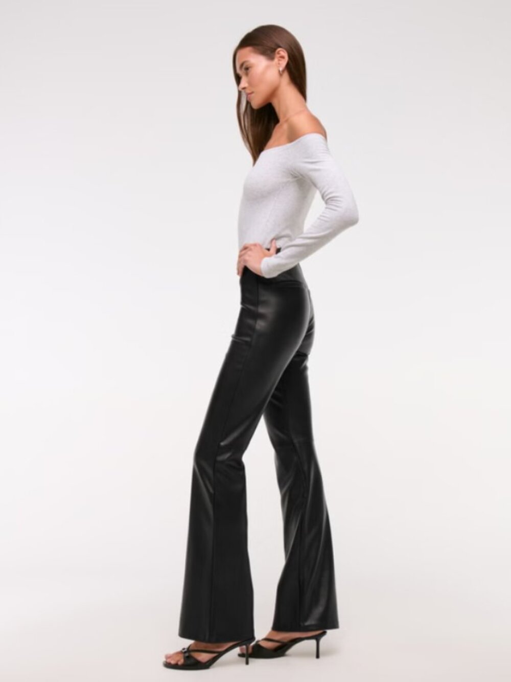 Abercrombie & Fitch High Rise Slim Boot Vegan Leather black Pant VGUC 26S - Picture 3 of 12